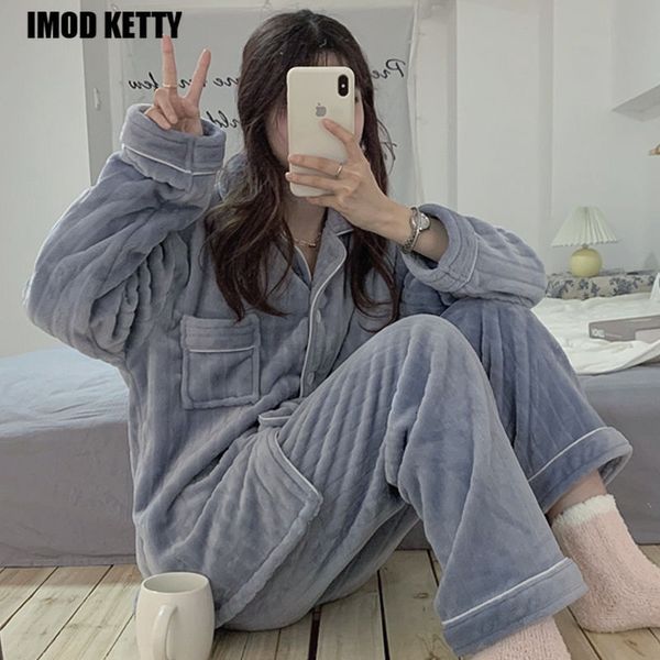 

women's sleepwear winter thick velvet warm set woman 2 pieces women's pajamas long sleeve pajama for women sleepwear womens outfit, Black;red