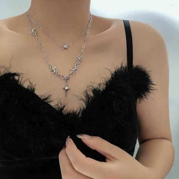 

pendant necklaces y2k jewelry metal stud cross necklace for women fashion vintage geometric punk charm 90s aesthetic, Silver