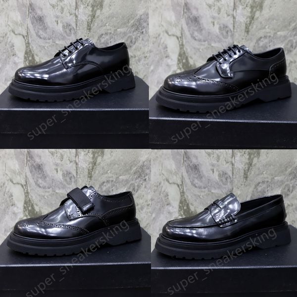 

men dress shoes designer cowhide platform sneakers classic loafers rubber black shiny leather chunky round head sneaker thick bottom shoe wi