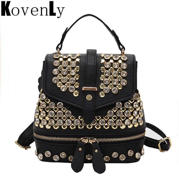 

leather women backpack college style travel rucksack school bags for teenage girl 2023 new fashion women knapsack shiny diamonds 230303