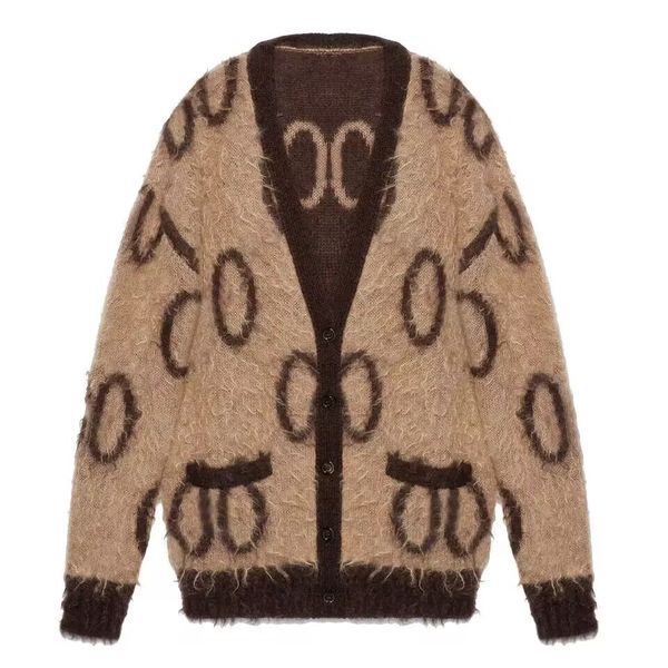 

2023 new classic printed mohair double sided sweater cardigans sueteres winter clothes women pull femme, White;black