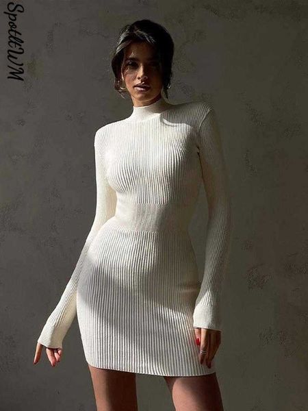 

casual dresses elegant turtleneck women's dress female fashion long sleeve slim mini dresses 2022 autumn solid bodycon party robe clubw, Black;gray