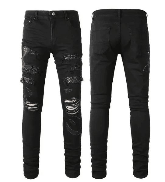 

designer stack jeans european purple jean men embroidery quilting ripped for trend brand vintage pant mens fold slim skinny fashion732, Blue