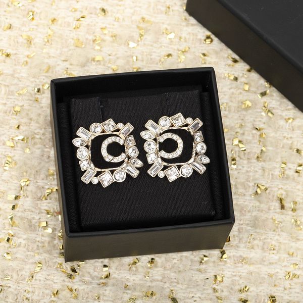 

2023 luxury quality charm square stud earring with diamond in 18k gold plated have box stamp ps3858, Golden