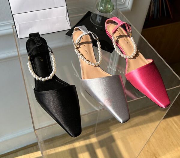 

spring new women pumps snadal fashion string bead ladies elegant slingback sandals pointed toe dress mules shoes, Black