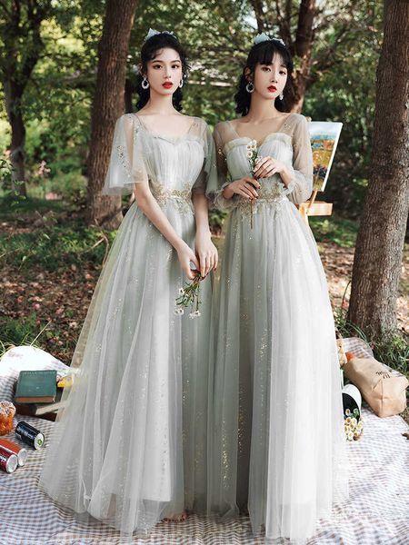 

women's clothing runway dresses dresses long summer 2023 grey fairy thin bridmaid sisters skirt hosting evening dresses girl, Black;gray
