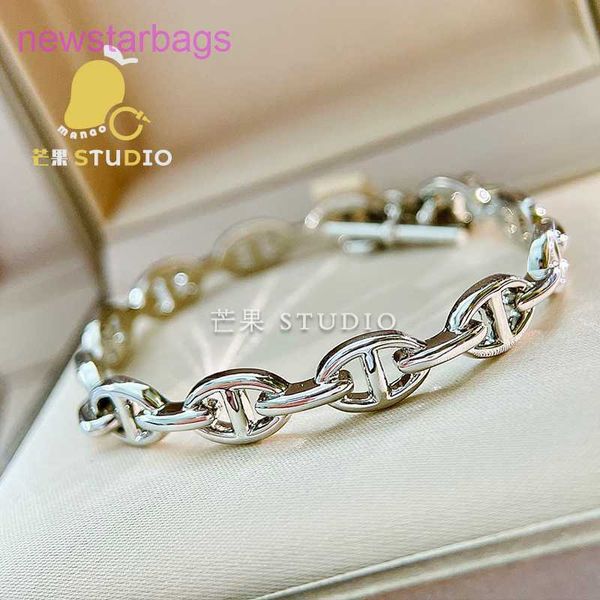 

designer herms bracelet for sale 18k white gold 925 sterling silver smooth pig nose bracelet au750 light luxury temperament fashion simple f, Golden;silver