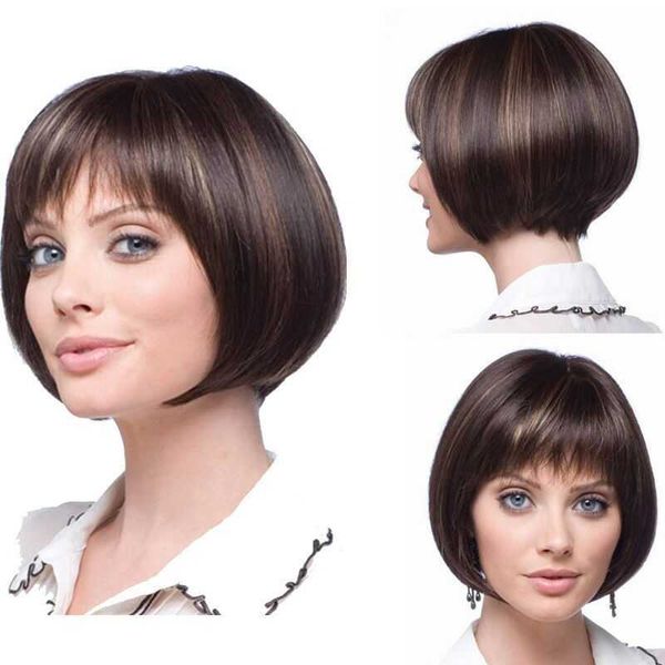 

synthetic wigs women s short straight hair bobo wave head chemical fiber high temperature silk wig cover 230303, Black
