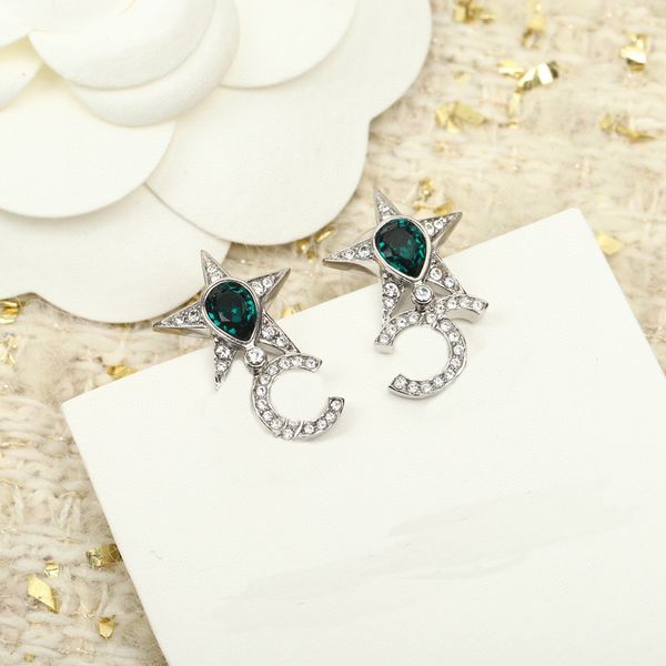 

2023 luxury quality charm stud earring with sparkly diamond and green color design have box stamp silver plated ps3881, Golden