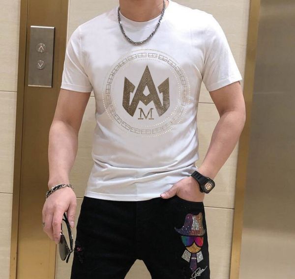 

s-6xl anime t-shirt men tshirts rhinestones for man summer fashion drill t-shirts streetwear 020, White;black