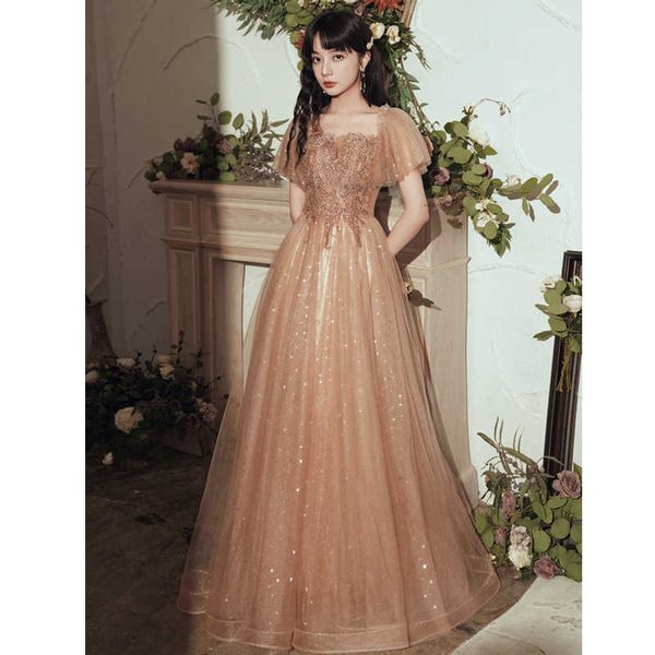 

women's clothing runway dresses off-shoulder evening dresses for women 2023 temperament banquet pink fairy long style host elegant, Black;gray