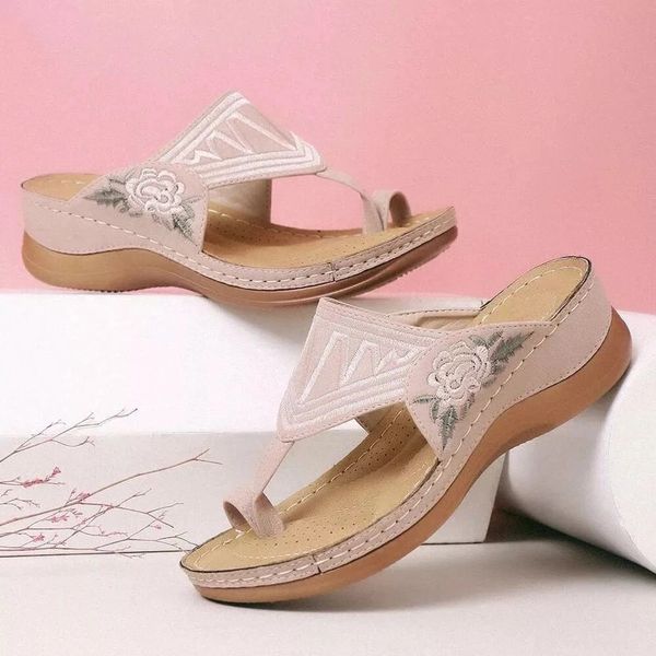 

sandals women platform beach casual wedges flip flops premium orthopedic open toe big anti-slip outdoor pu leather shoes 230303, Black