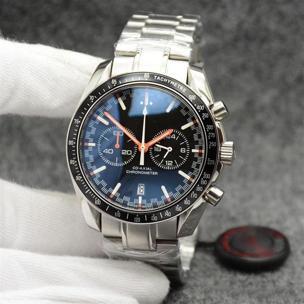 

high grade 44mm quartz chronograph mens watches red hands stainless steel bracelet fixed bezel with a ring showing tachymeter 1758, Slivery;brown