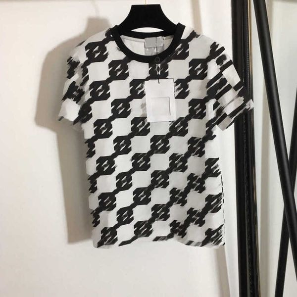 

23ss designer brand women t-shirt pure cotton round neck black white checked monogram print short sleeve leisure womens clothing a1