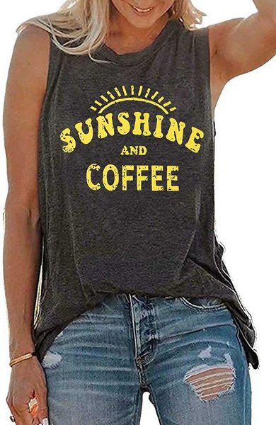 

women's vest sunshine and coffee tank casual summer graphic tank for women sleeveless graphic tank tee shirtse89v, White