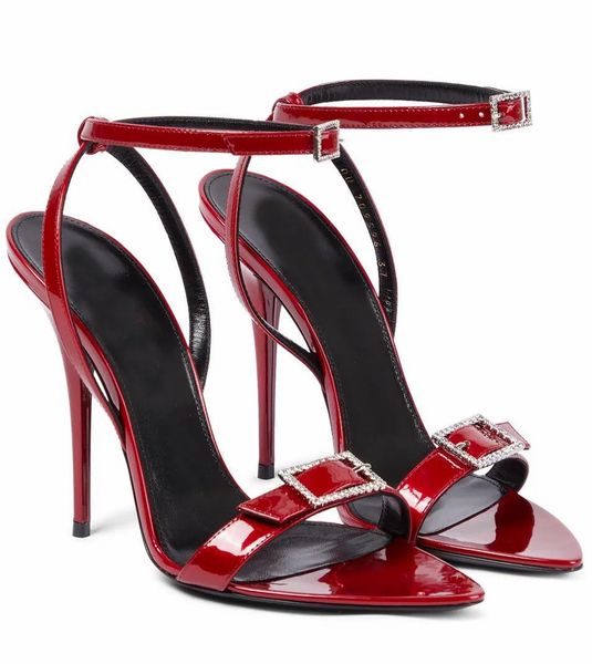 

metallic buckle decoration sandal stiletto heels slippers heeled shoes women's luxury designers sandal leather outsole party queen even, Black