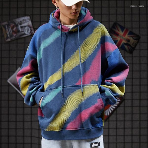 

men's hoodies hip men colorful loose cool high street sweatshirt thic warm contrast color hoody couple dance, Black