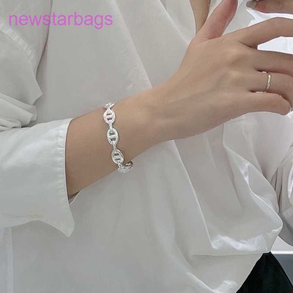 

designer herms bracelet for sale s925 sterling silver korean version pig nose heavy industry bracelet fashion simple style ins headwear, Golden;silver