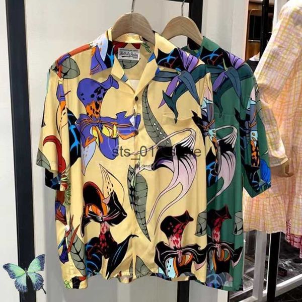 

men's casual shirts full flower wacko maria hawaiian hip hop couple streetwear short sleeeve shirt t230303, White;black