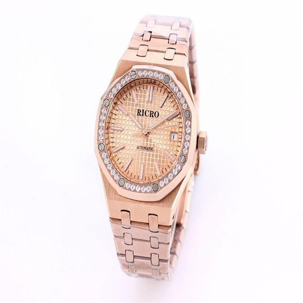 

ladies mechanical watch 37mm size 316 fine steel drill ring mechanical movement classic three pin automatic calendar212o, Slivery;brown