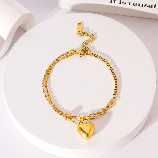 

Titanium steel three-dimensional love pendant bracelet female pearl chain double-layered fashion bracelet