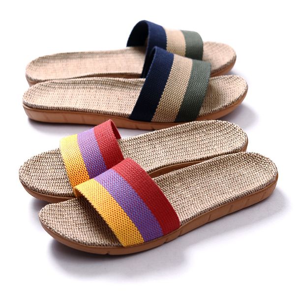 

slippers suihyung summer flax slippers women men casual linen slides multi-style non-slip eva home flip flops indoor shoes female sandals 23, Black