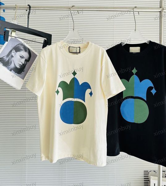 

xinxinbuy men designer tee t shirt 23ss crown clown label short sleeve cotton women black blue white khaki brown s-2xl, Black;brown
