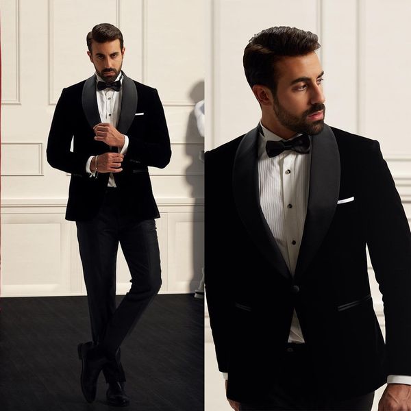 

formal black velvet men wedding tuxedo slim fit men suits with shawl lapel groom wear one piece, Black;gray