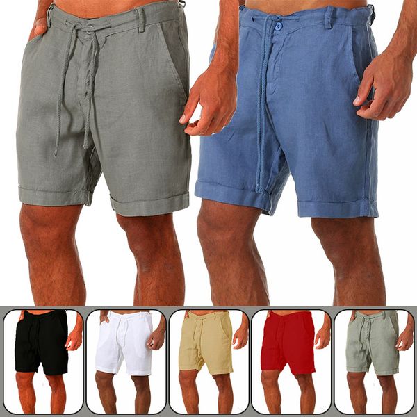 

men's shorts spring summer loose casual trousers drawstring men bodybuilding cotton linen running 230303, White;black