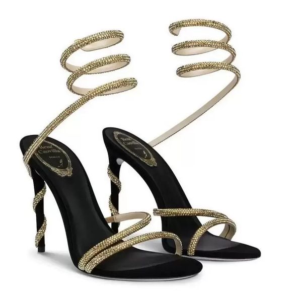 

renes designer craftsmen italian margot jewel sandals shoes crystal-embellished caovilla strappy high heels party wedding dress lady, Black