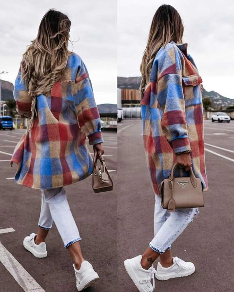 

windbreaker coatsautumn and winter new women's plaid fur coat large women's wear, Tan;black