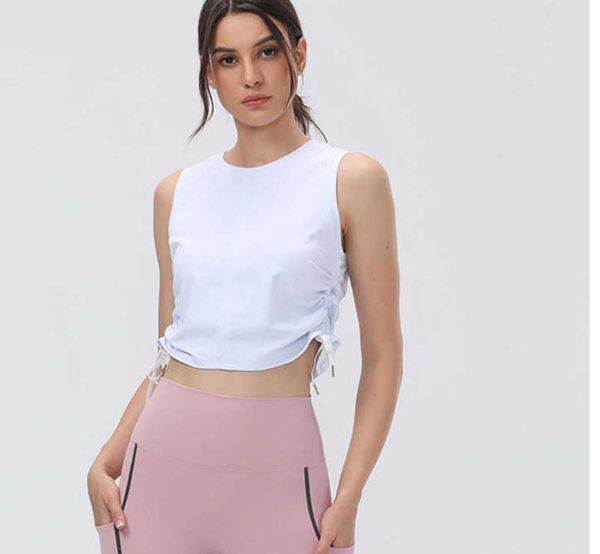 

women's tank camis yoga vest pleated string slim yoga vest running fitness sleeveless recreational sports gym, White