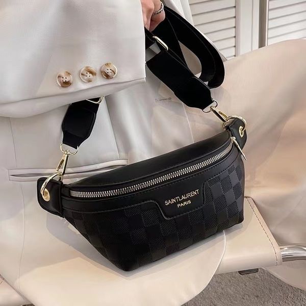 

designer ins women waist bags packs wide strap crossbody chest bag female elegant plaid pu leather fanny pack ladies stylish 1335-7-8