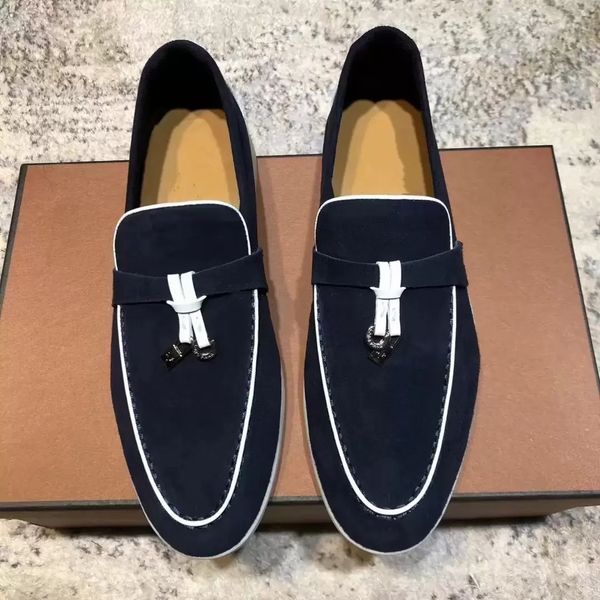 

newst lor men shoes charms embellished walk suede loafers couple genuine mens leather casual slip on flats for men sports dress shoe 36-46 w, Black