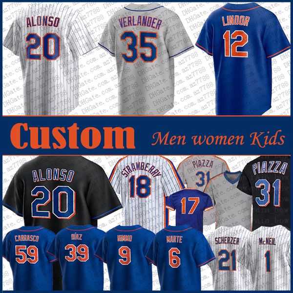 

justin verlander new baseball jersey york custom max scherzer francisco lindor pete alonso jeff mcneil edwin diaz brandon nimmo starling mar, Blue;black