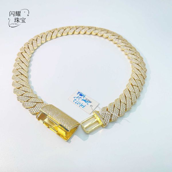 

20mm three-row full diamond cuban chain hip-hop men's trendy necklace, Silver