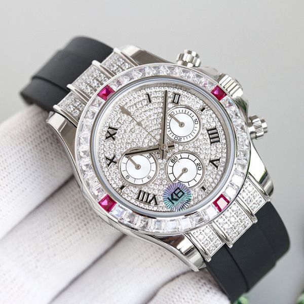 

original ice out watch for man mens wristwatch luxury watches full of diamonds rubber strap classic version waterproof sapphire luminous aut, Slivery;golden