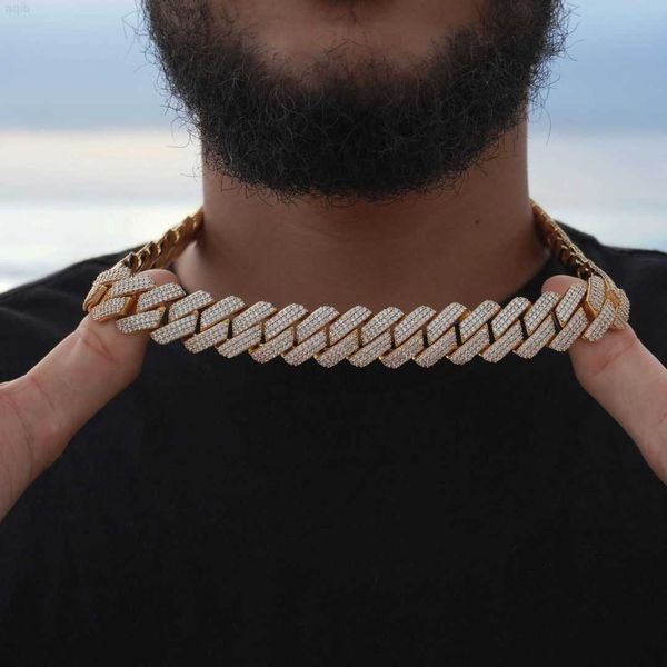 

15mm 18mm hip hop bracelet necklace 16 inch mens chains micro iced out diamond gold strong prong cuban link chain, Silver