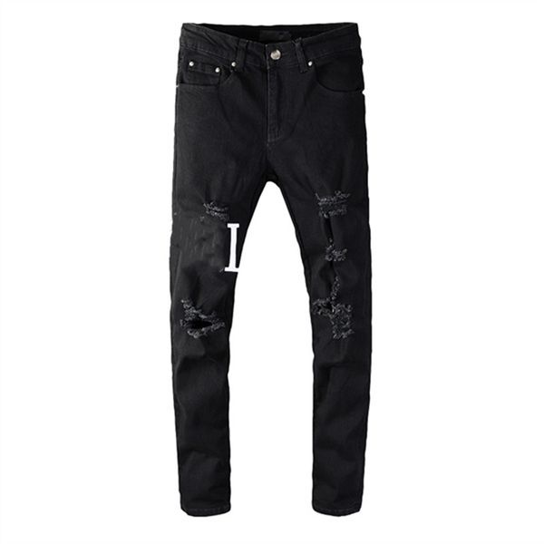 

mens jeans for guys rip slim fit skinny man pants orange star patches wearing biker denim stretch cult stretch motorcycle trendy long straig, Blue