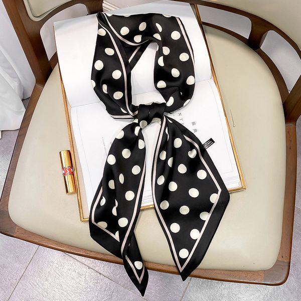 

designer wave point imitate silk scarf headband for women fashion long handle bag scarves paris shoulder tote luggage ribbon head wraps 15*1, Blue;gray