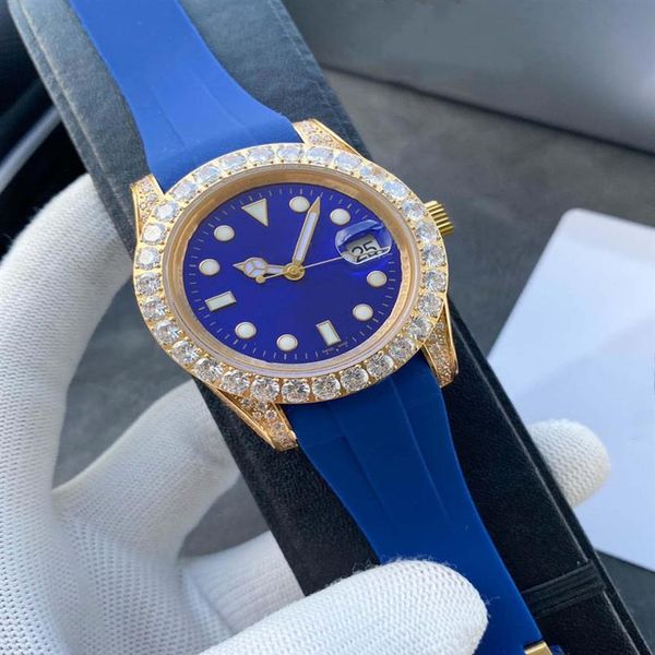 

fashion men's 41mm bead with drilling automatic mechanical watch rubber watchband folding buckle waterproof men&268s, Slivery;brown