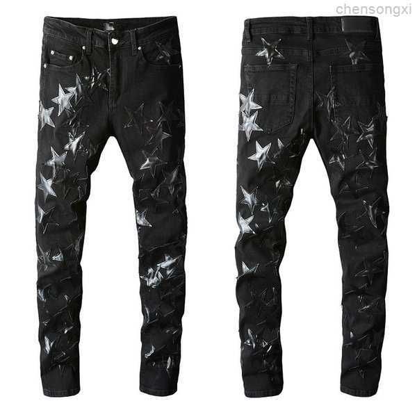 

amm jeansmens for guys rip slim fit skinny man pants orange star patches wearing biker denim stretch cult motorcycle trendy long ujcq, Black;brown