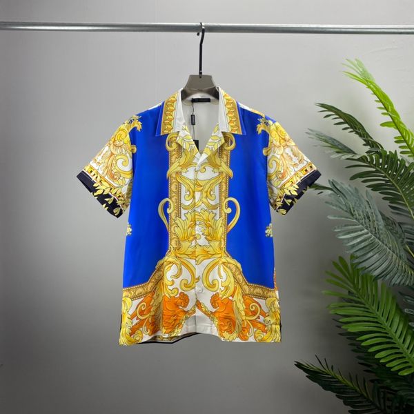 

2 luxury designers shirts men's fashion tiger letter v silk bowling shirt casual shirts men slim fit short sleeve dress shirt -3xl#51, White;black