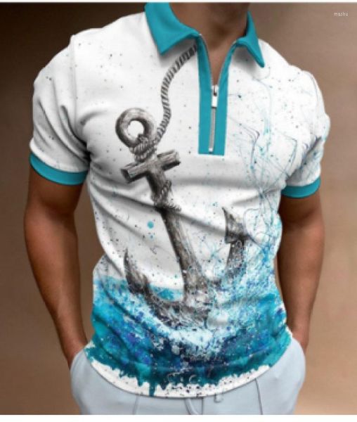

men's t shirts 2023 summer casual loose men short sleeve polo t-shirt fashion print zipper male tees hhh, White;black