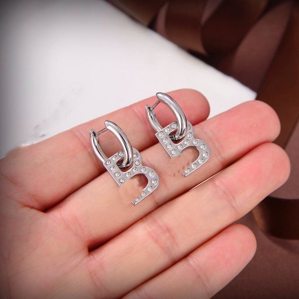 

designer earring letter b logo stud earing luxury women fashion hoop jewelry metal pearl diamond earring fhd, Golden;silver