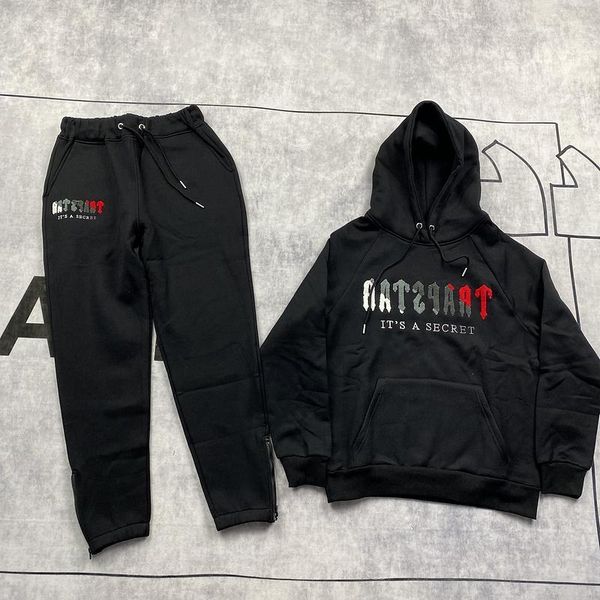 

men hoodie fashion men's tracksuits men women color flocking logo hoodie sweatshirt suit trapstar fleece set hoody men's clot uruh, Black