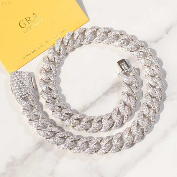 

iced out necklace 17mm wide heavy solid silver with vvs moissanite diamond cuban chain link fine jewelry for hip hop life