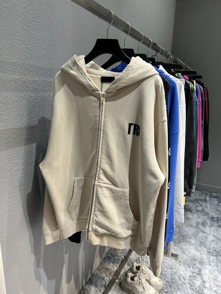 

print loose zipper hooded fashion brand versatile terry sweater, Black