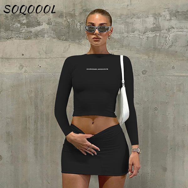 

two piece dress y2k set s outfits crop and mini skirt fashion streetwear fit slim club party ladies black 230303, White