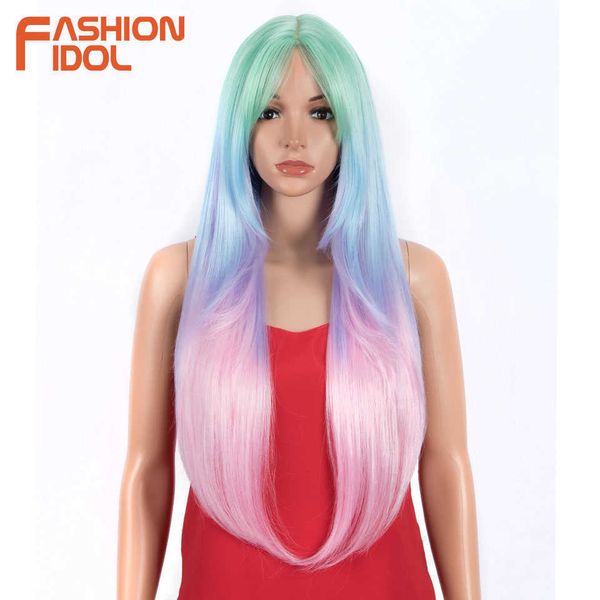 

synthetic wigs fashion idol long straight wig with bangs synthetic wigs for black women 32 inch heat resistant ombre rainbow cosplay hair 23